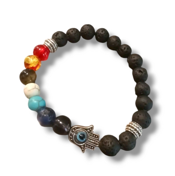 Genuine Chakra Healing Natural Stone Bead Evil Eye Hamsa Bracelet - Picture 5 of 5